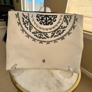 Helen Kaminski Chic Embroidered Clutch with Rafia Tassel